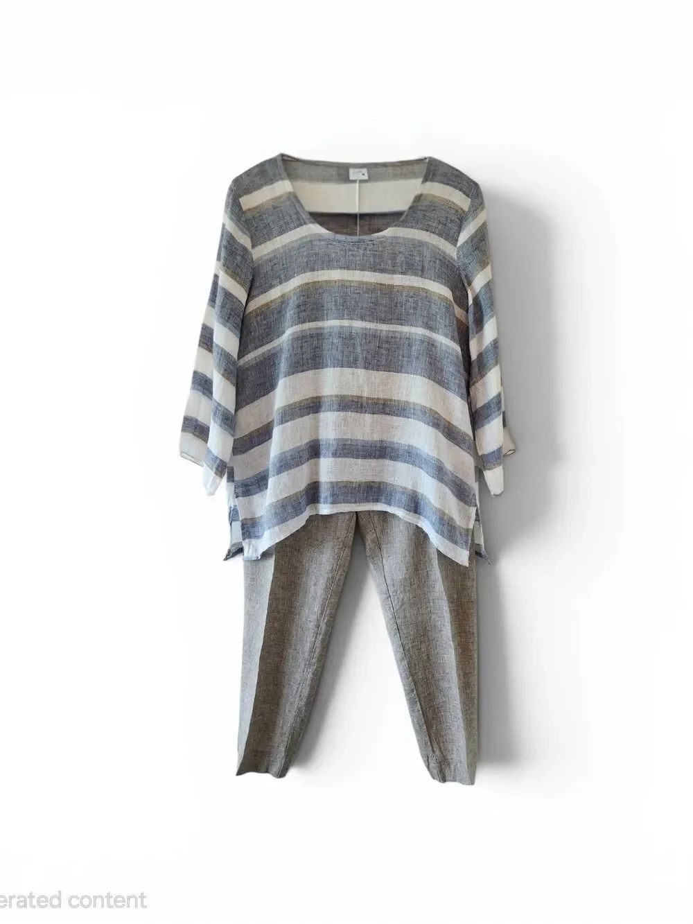 Sartoria Saracena Made in Italy 100% Linen 2-Piece Tunic & Cropped Pant Set
